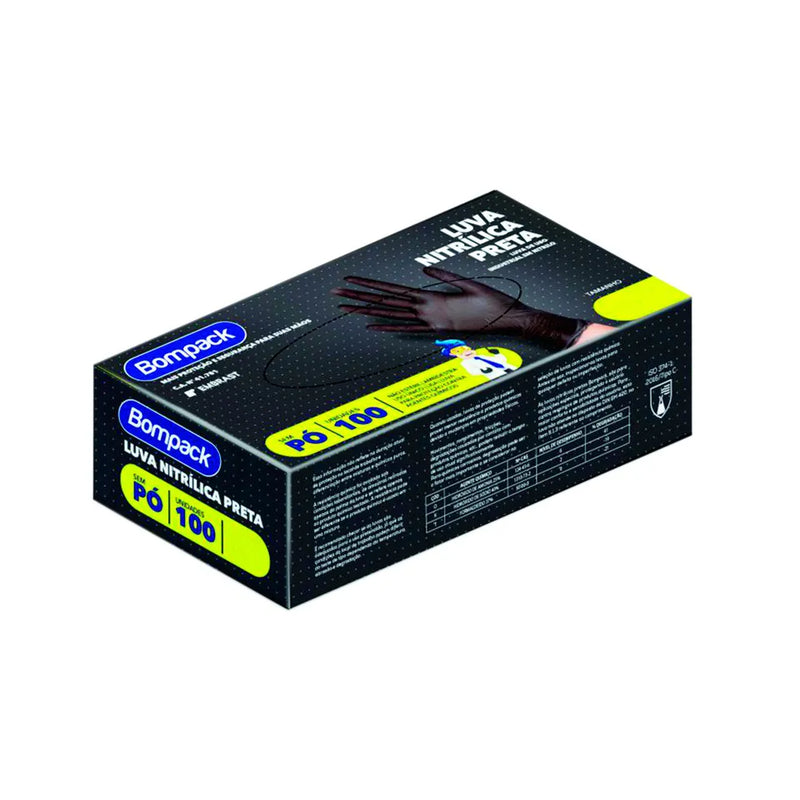 Caixa luva nitrílica preta 100uni (Bompack)